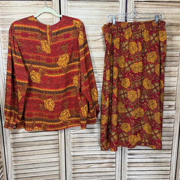 Laura and Jayne Two2 Piece Long Sleeve Skirt Set 80’s Size 18W 16W - Picture 6 of 14
